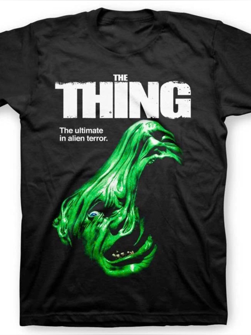 The Thing Mens Black Graphic T-Shirt with Green Alien Print